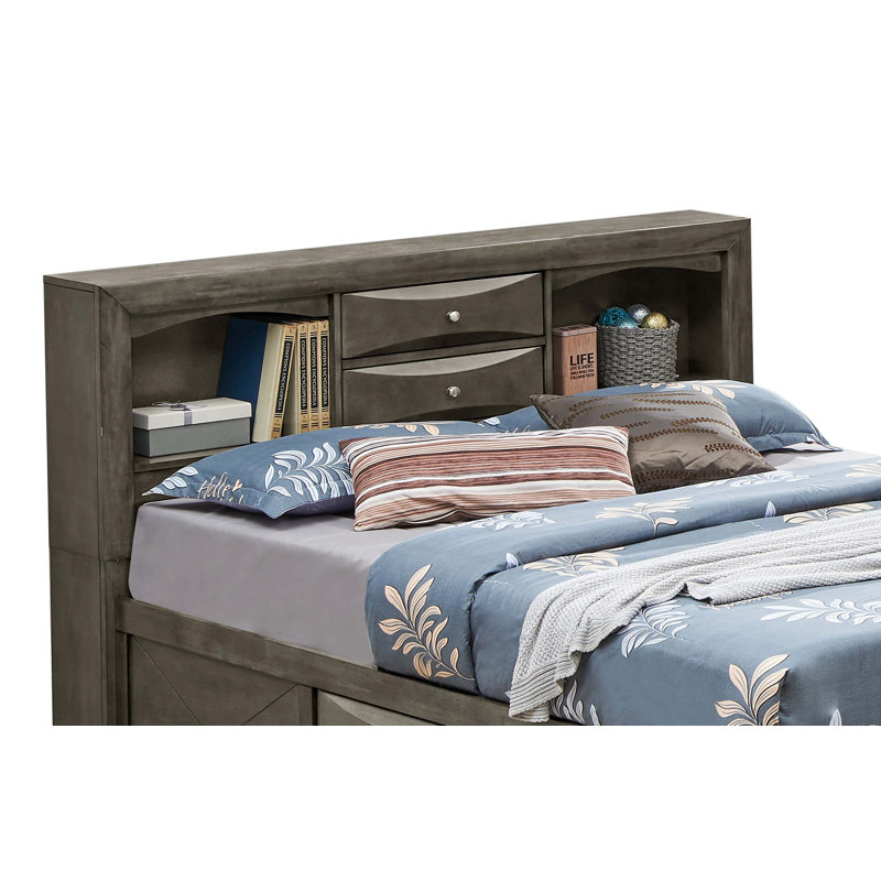 Lit contemporain élégant avec rangement, Gris, Complète