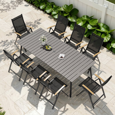 8 - Person Aluminum Patio Dining Set With Adjustable Folding Chairs And Umbrella Hole