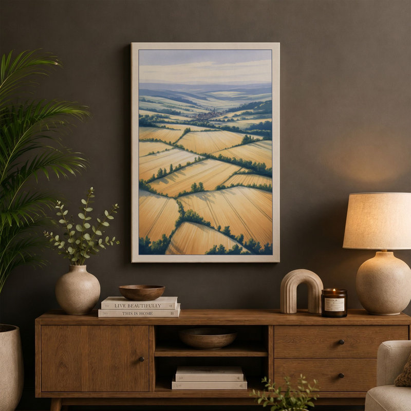 Patchwork Fields Landscape - Wrapped Canvas, 30x20 - 76.2 x 50.8 cm, Black Border