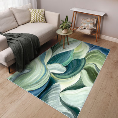 Tapis lavable Waves of Leaves taille 5 pi x 8 pi, douceur céleste avec envers antidérapant