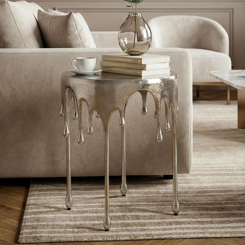 Open Round Side Table, Silver