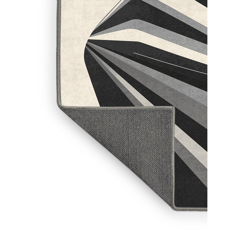 Soft Plush Eddy Modern Passenger Train Modern & Contemporary Area Rug in Beige – Gray Binding, 8x12