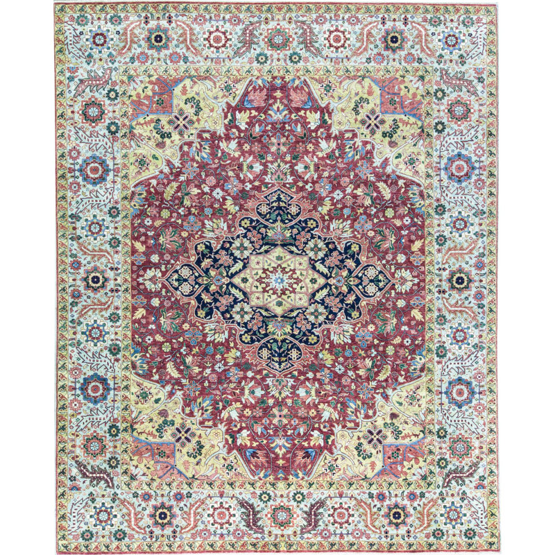 Wool Oriental Area Rug in Red/Light Green