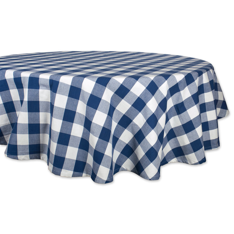 Myrtice 100% Cotton Round Tablecloth, Gingham, Navy