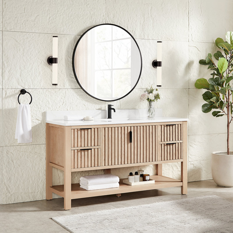 Meuble-lavabo simple 60 po Chapdelaine, Chêne naturel vieilli / noir mat