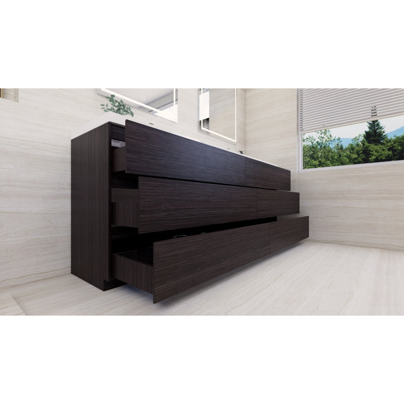 Bobijo 83.5'' Double Bathroom Vanity with Plastic Top, Dark Gray Oak