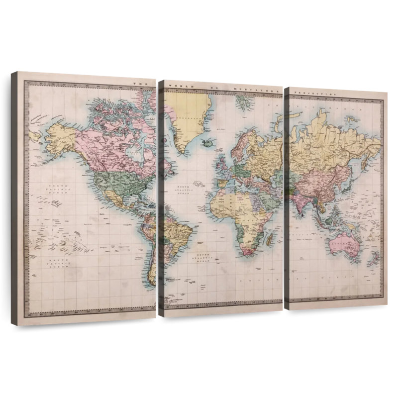 Carte du monde Aliaz Mercator Projection, H 42 po x l 65 po