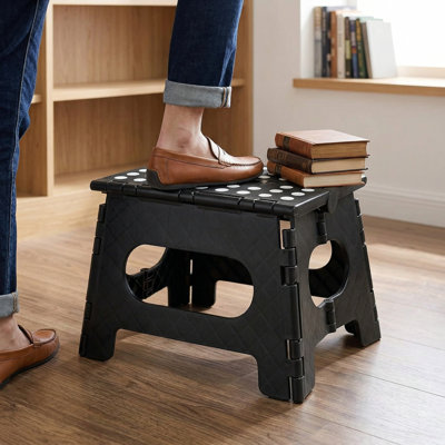 Folding Footstool For Home Use, 9-Inch Height Adjustable, 300 Lbs Weight Capacity, Lightweight And Space-Saving, A Must-Have For Kitchens And Bathrooms. White Model.