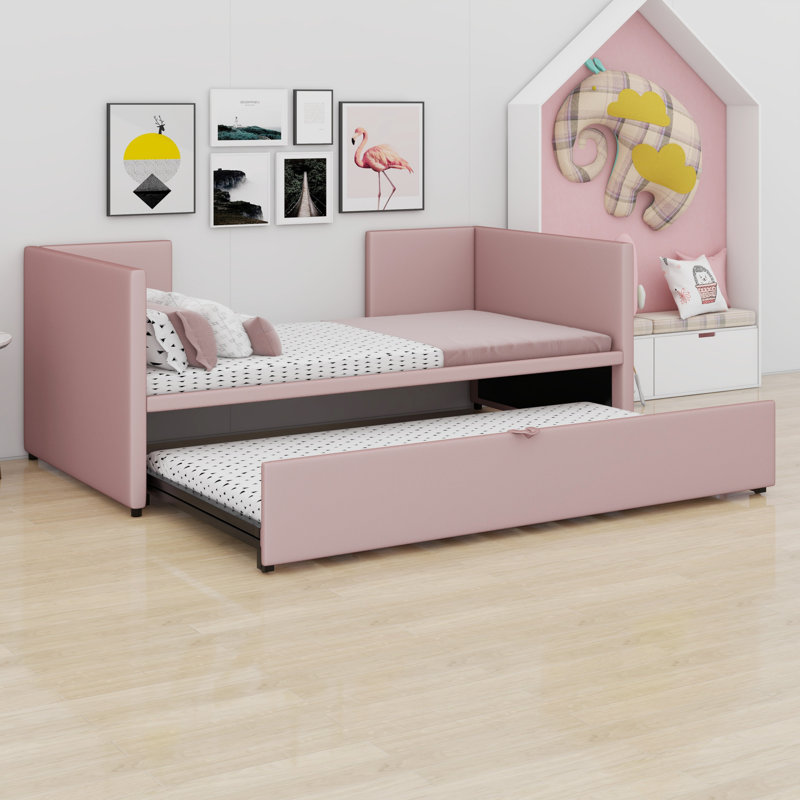 Shamina Upholstered daybed with Pop Up Trundle, Pink