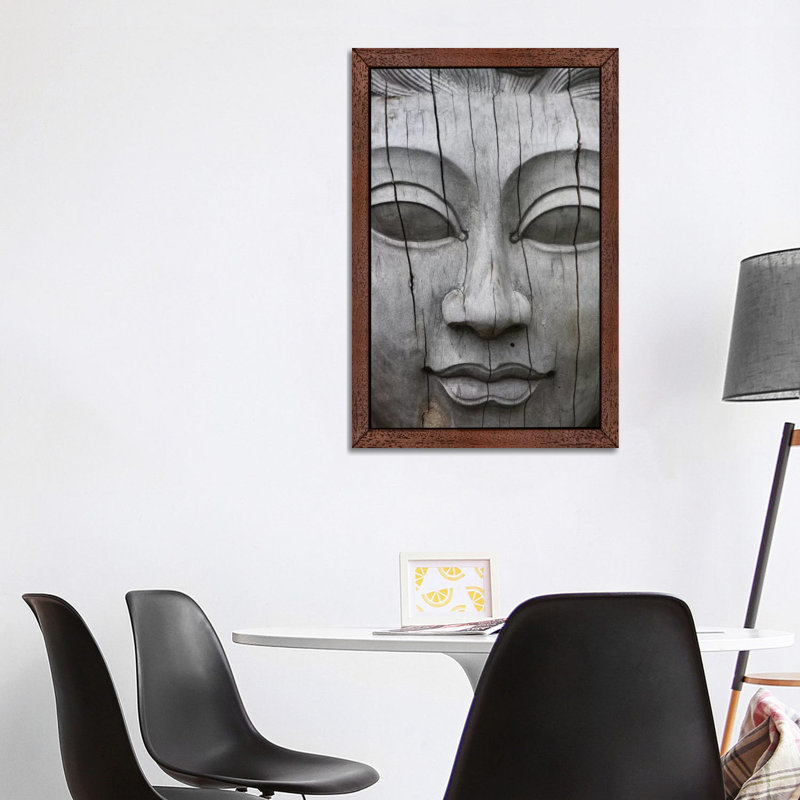 Buddha's Face - Floater Frame Print on Canvas, 101.6 cm H x 66.04 cm W, Brown Framed