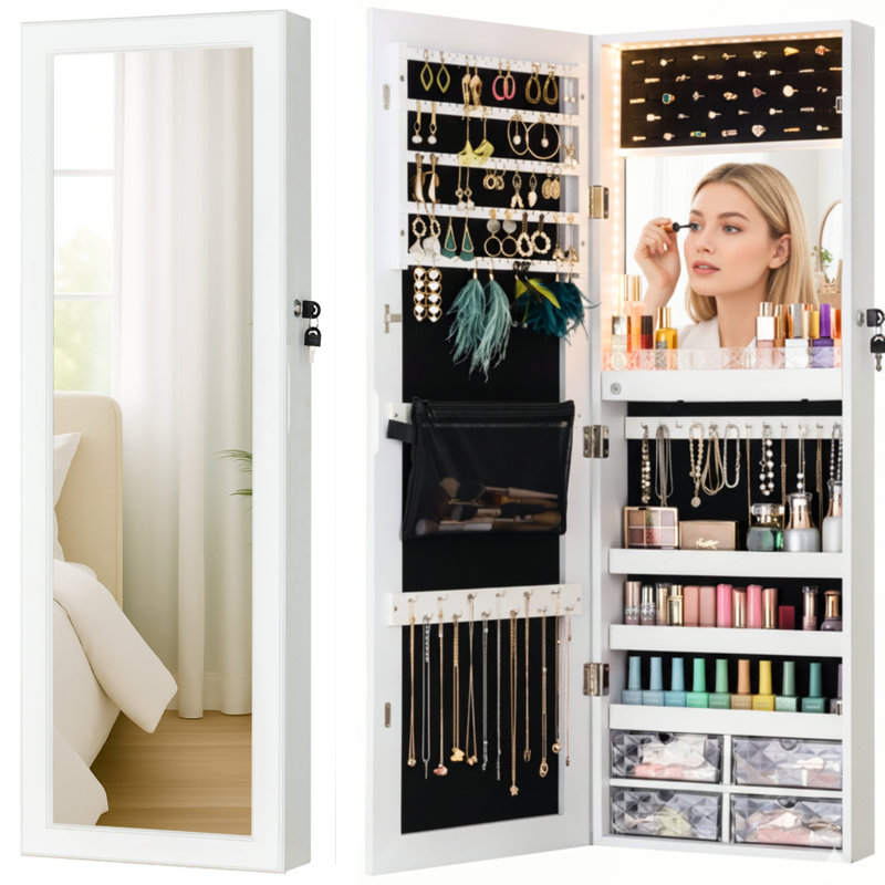 Armoire à bijoux avec miroir, Blanc