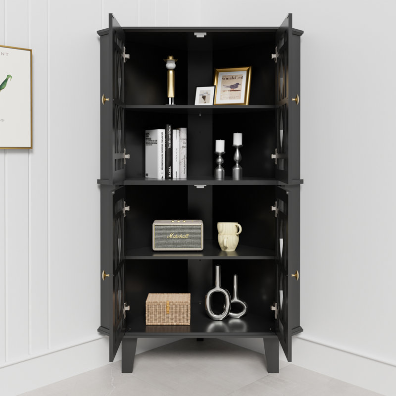 Buffet décoratif de coin 2 portes Ashkan, Noir, H 53,5 po x l 32,3 po x P 16,9 po