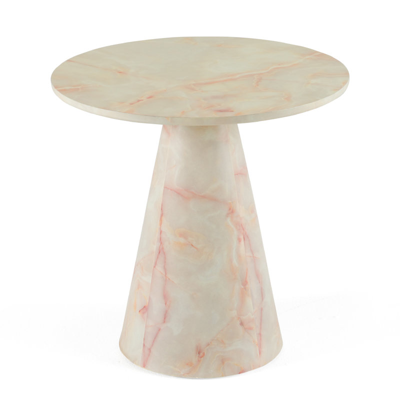 Table de bout Cid Pany, faux marbre blanc moderne, plateau rond de 24 po
