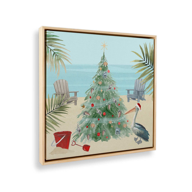 Beachside Christmas I, reproduction d'art sur toile dans un cadre, Encadrement brun, H 12,75 po x l 12,75 po x P 1,75 po
