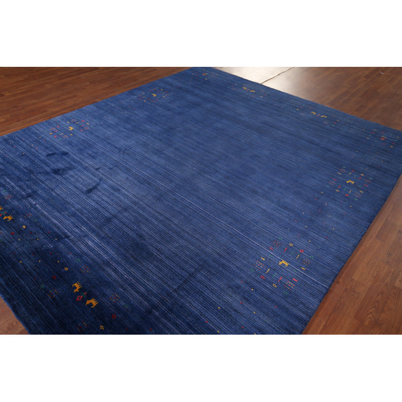 Tapis oriental bleu royal à rayures Gabbeh 8 x 9