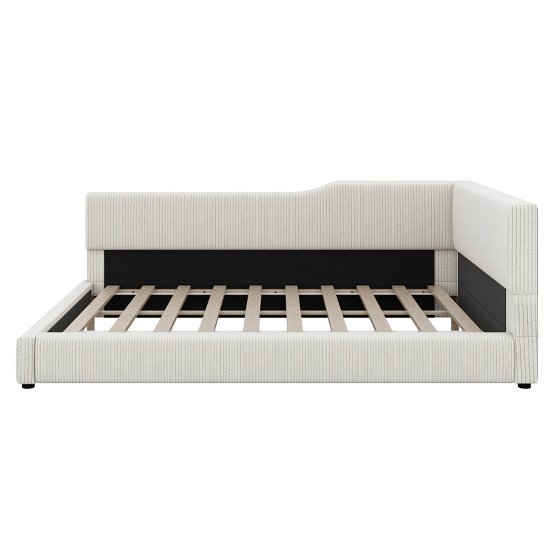 Structure de lit tapissier en L, Beige, Complète