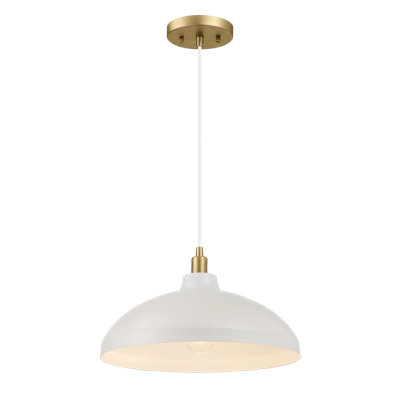 Astral Single Light White Pendant Lamp with Golder Brass Finish for Entrance Kitchen Island 14"D × 8"H