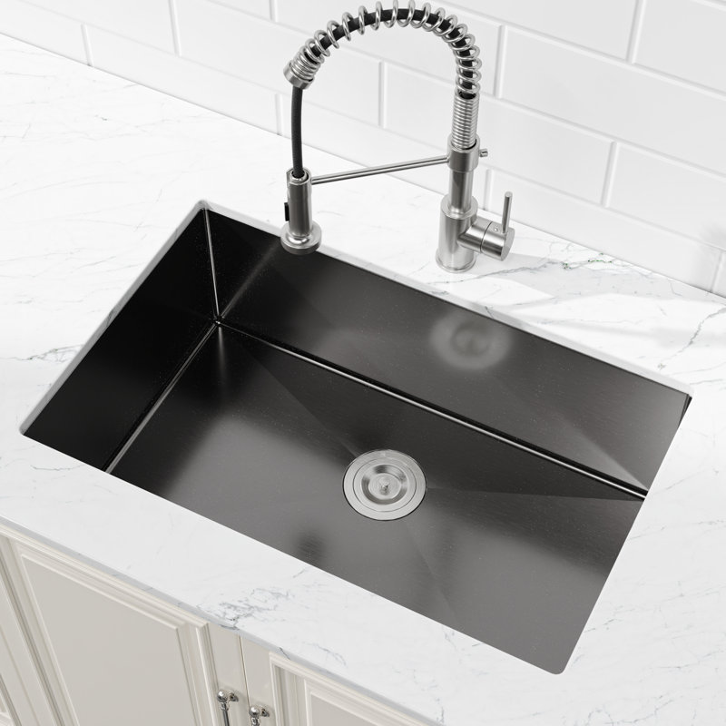 Handmade 304 Stainless Steel Sink 30" X 19" - Black Undermount Workstation For Enhanced Performance Modern Single Bowl With Scratch- Surface