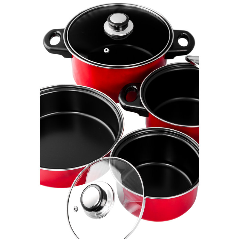Ensemble de batterie de cuisine antiadhésive en acier au carbone 7 pièces Imperial Home, Rouge