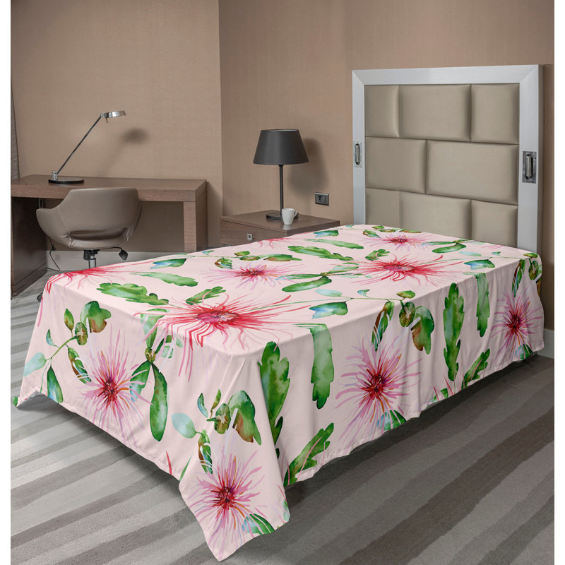 Drap plat Ambesonne Jungle Boho Chrysanthemum Leaves, Drap plat pour lit simple