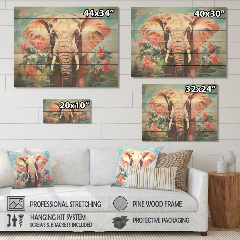 «Gray Creative Tusks Abstract Elephant Art III», impression d'éléphant sur bois, H 34 po x l 44 po