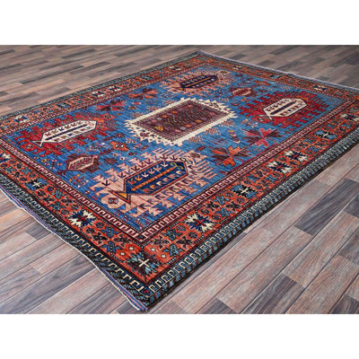 6'x7'8" Carolina Blue, Afghan Ersari with Turkish Knot, Caucasian Design Revival, Vegetable Dyes, Densely Woven, Hand Knotted, Soft Wool, Oriental Rug
