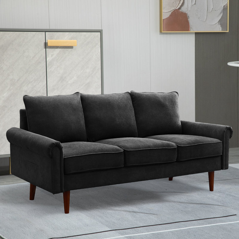 Upholstered 74.02'' Sofa, Black Polyester