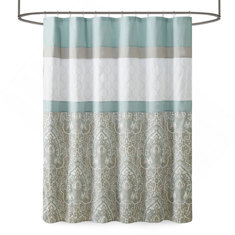 Printed And Embroidered Shower Curtain, Seafoam
