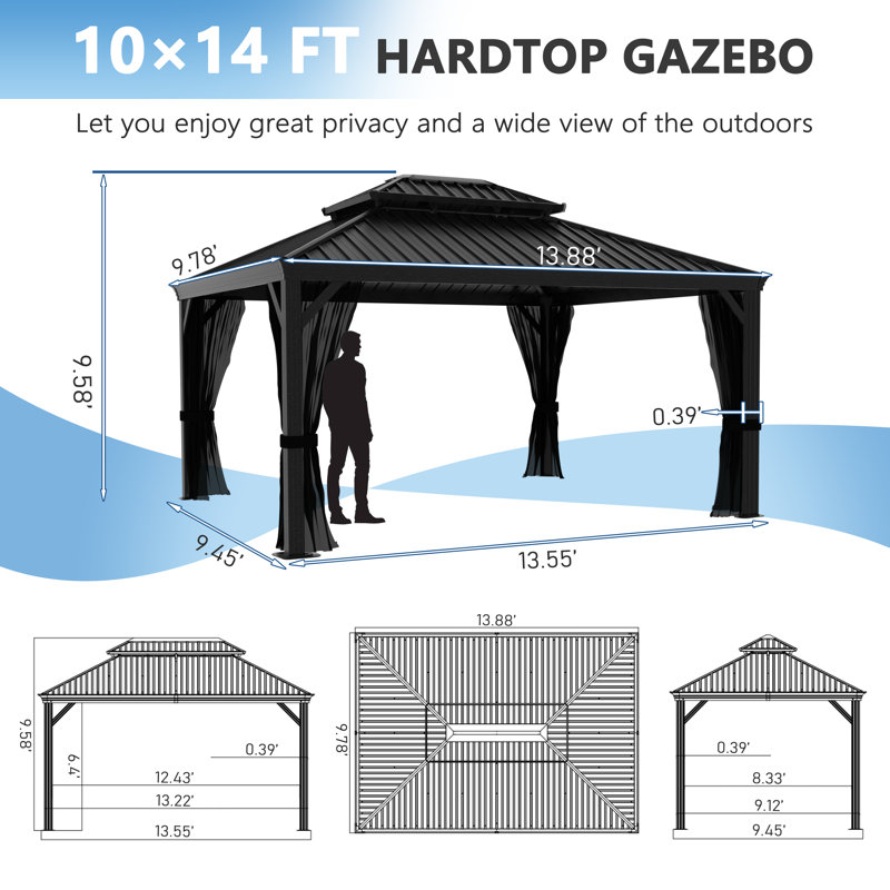 Pavillon de jardin double galvanisé, H 114,96 po x l 166,56 po x P 117,36 po