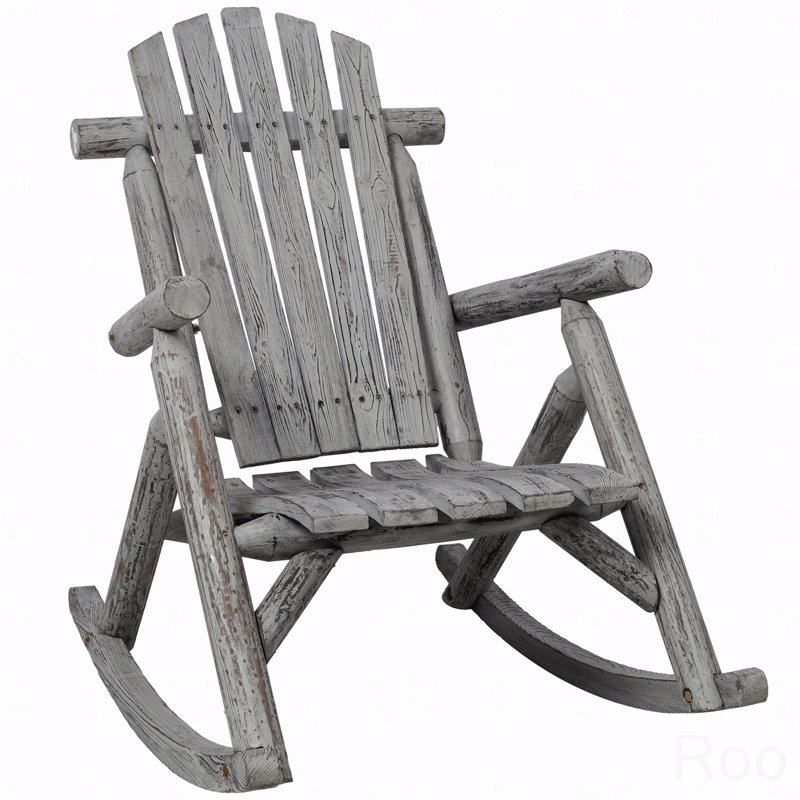 Outdoor Patio Rocker Chair, Durable Wooden Porch Rocker, Fir Log Rocking Chair, Gray