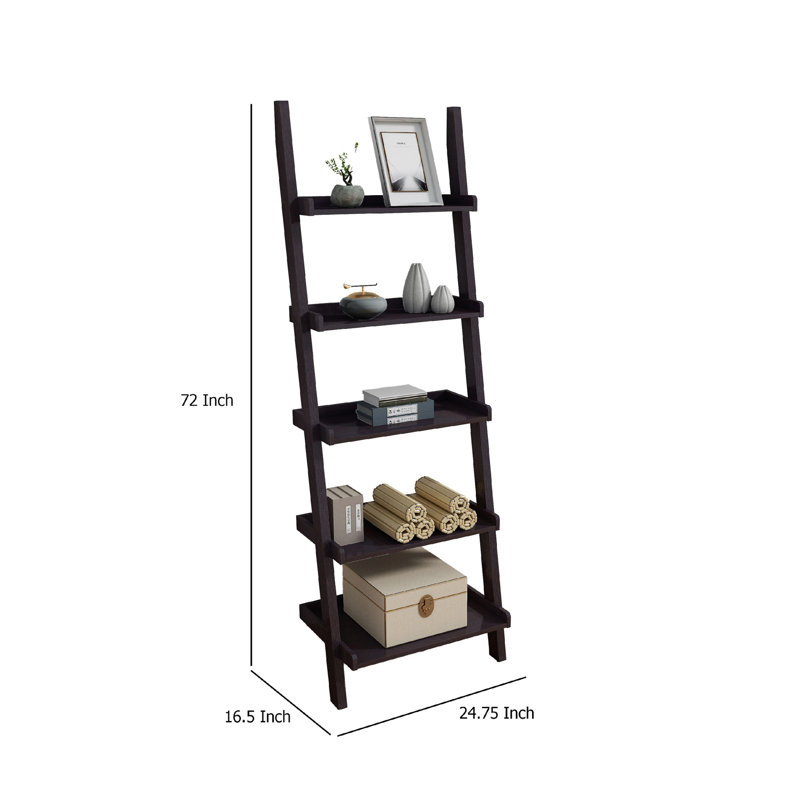 Bibliothèque échelle décorative avec 5 tablettes, 72 pouces, brun cacao rouge