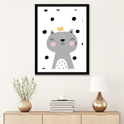 Chat avec couronne gris à pois - impression d'art graphique