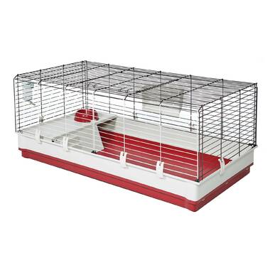 PawHut Small Animal Cage with Platform, Ramp, Food Dish, Water Bottle, Hay Feeder - 35 x 17.75 x 15.75