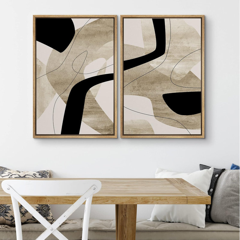 «Yellow Minimalist Abstract», 2 pièces sur toile, Encadré naturel, H 36 po x l 24 po