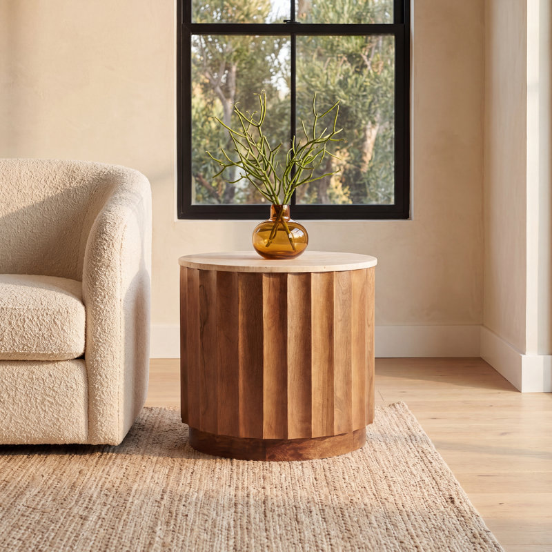Gaige Travertine Top End Table