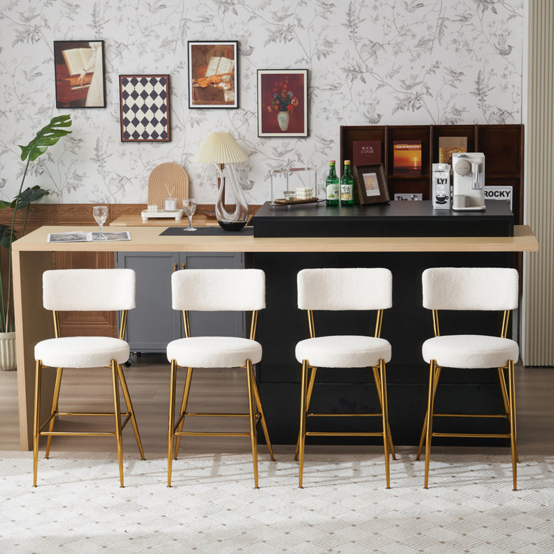 Tabouret de bar Teddy, Beige, Doré
