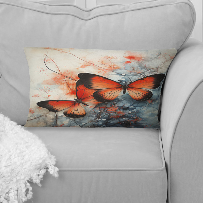 Orange Teal Butterfly Symphony Of Wings - Butterfly Printed Throw Pillow