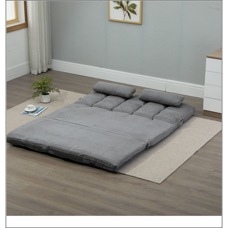 Convertible Floor Sofa Chair, Folding Couch Bed, Guest Chaise Lounge with 2 Pillows, Adjustable Backrest and Headrest, 51.25" L