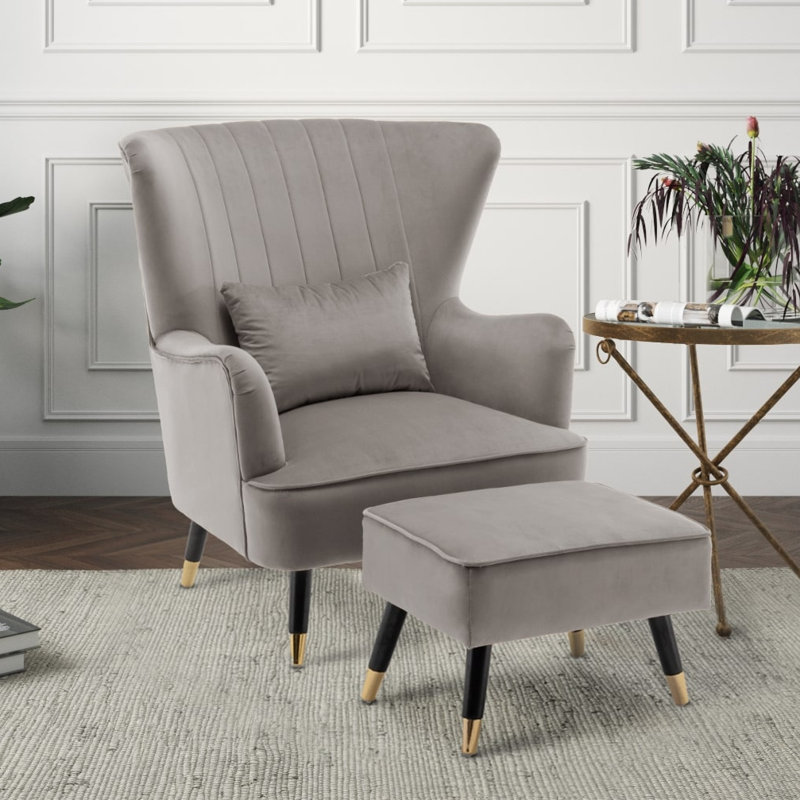 Ivanka 77Cm Wide Armchair and Ottoman, Light Grey
