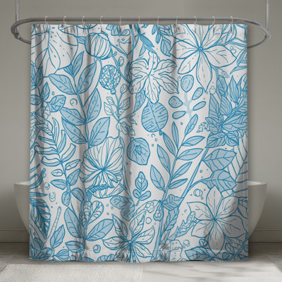 Rideaux de douche Blue Botanical Line Art