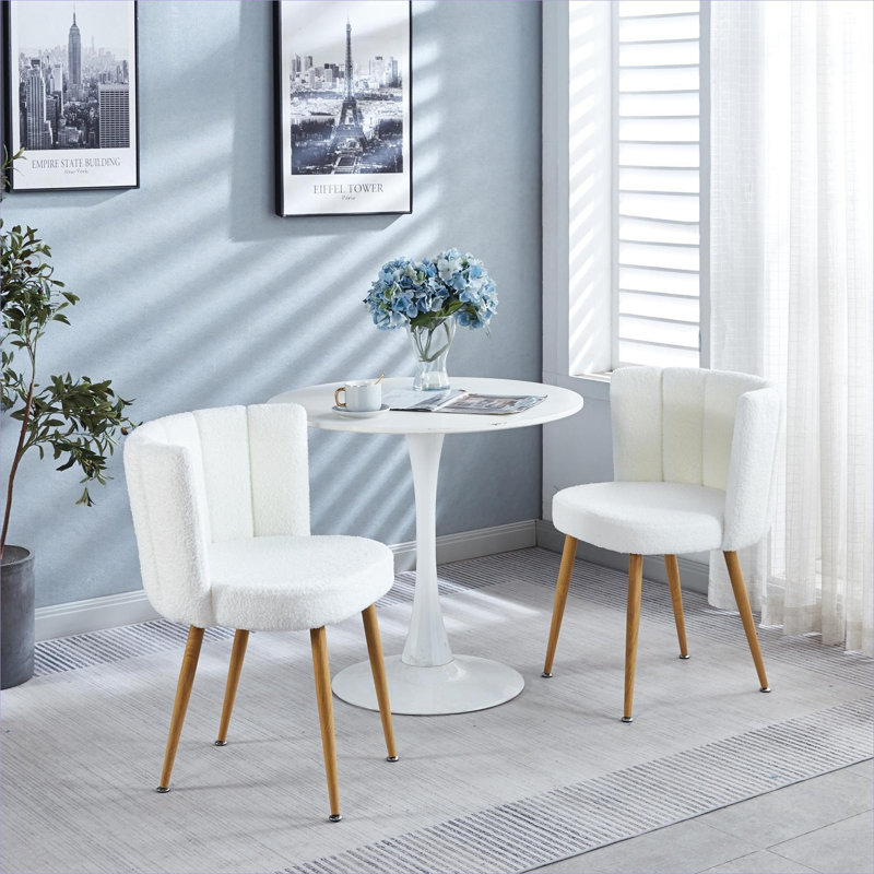 Ensemble de 2 chaises de salle à manger pour salle à manger et café en tissu blanc classique avec dossier rembourré