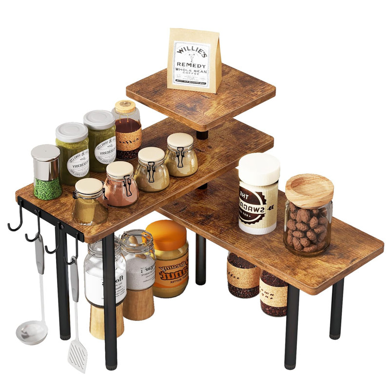3-Tier Rotating Wooden Spice Rack (Brown)
