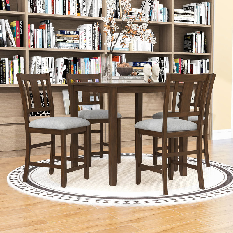 Ensemble de table de salle à manger 5 pièces, table carrée peu encombrante et 4 chaises rembourrées