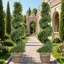 Faux Boxwood Tree Plant in Cement Freestanding  Planter-589618592