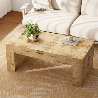 Lenie Farmhouse Rustic Wood Coffee Table With Burl Finish