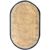 1930s Rectangleval Chinese - Peking Knotted Wool Ivory Antique Room Size Rug