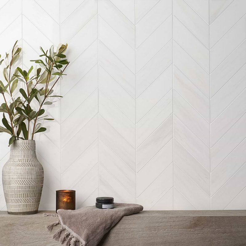 Bianco Dolomite 3x12 Chevron Polished Marble Tile