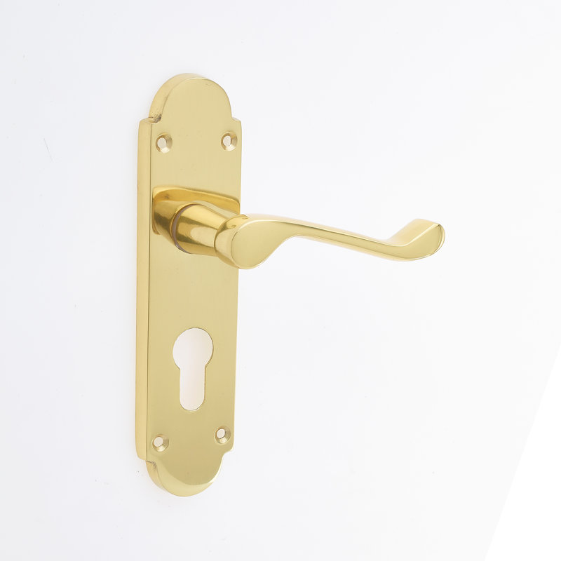 Epsom Euro Door Handle, Polished Brass