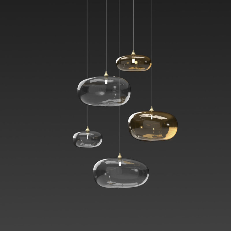 Kloud mix of 5 Pendant Lights, White, Clear/Amber, 105"