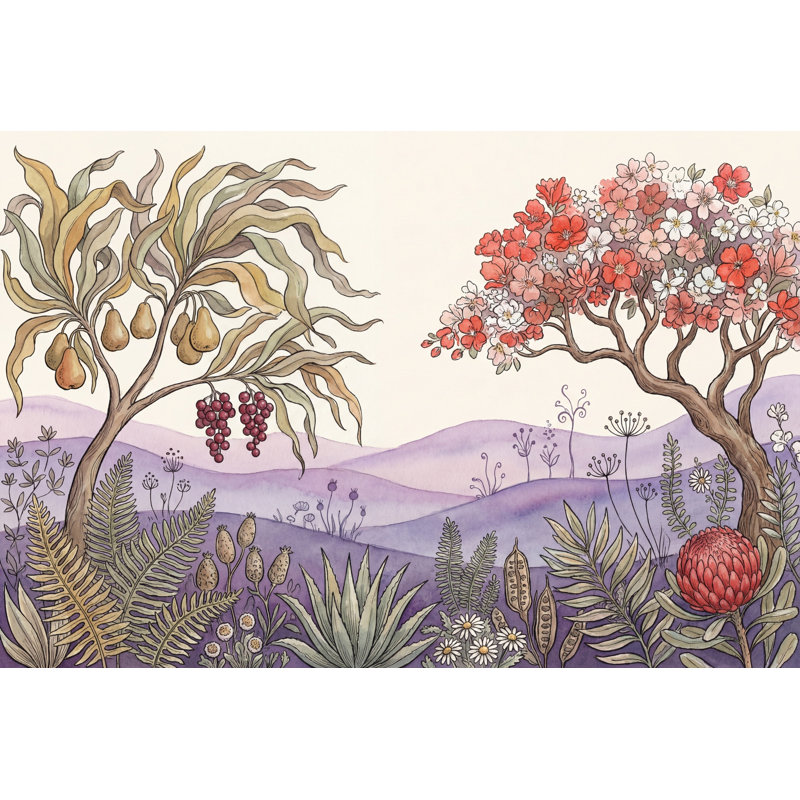 Papier peint botanique, aquarelle, paysage floral, 160 po x 108 po, Peler et coller
